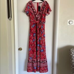 Sheilay NWT Women’s V Neck Faux Wrap Floral Maxi Dress Size L
